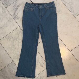 Massimo Dutti Womens Crop Flare Designer Blue Jeans Denim Medium Wash 99% cotton